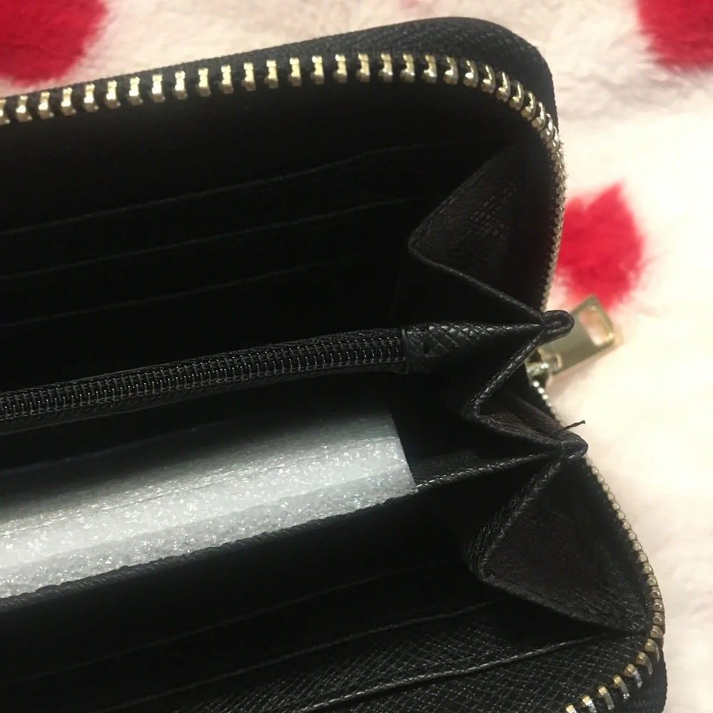 Black Long Wallet Woven Faux leather Gold hardware NEW - Picture 4 of 7